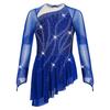 Girls Lyrical Dance Dress Sheer Mesh Long Sleeves Cutout Back Design with Sparkly Rhinestones Asymmetric Hem Skirt