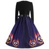 Women's Dresses Halloween Printed V-Neck Zip-Up Long Sleeve Dress Casual Vintage Cocktail Dress Party A-line Dress