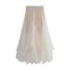 Женская модная повседневная однотонная юбка с высокой талией и оборками из сетки длиной до пола
