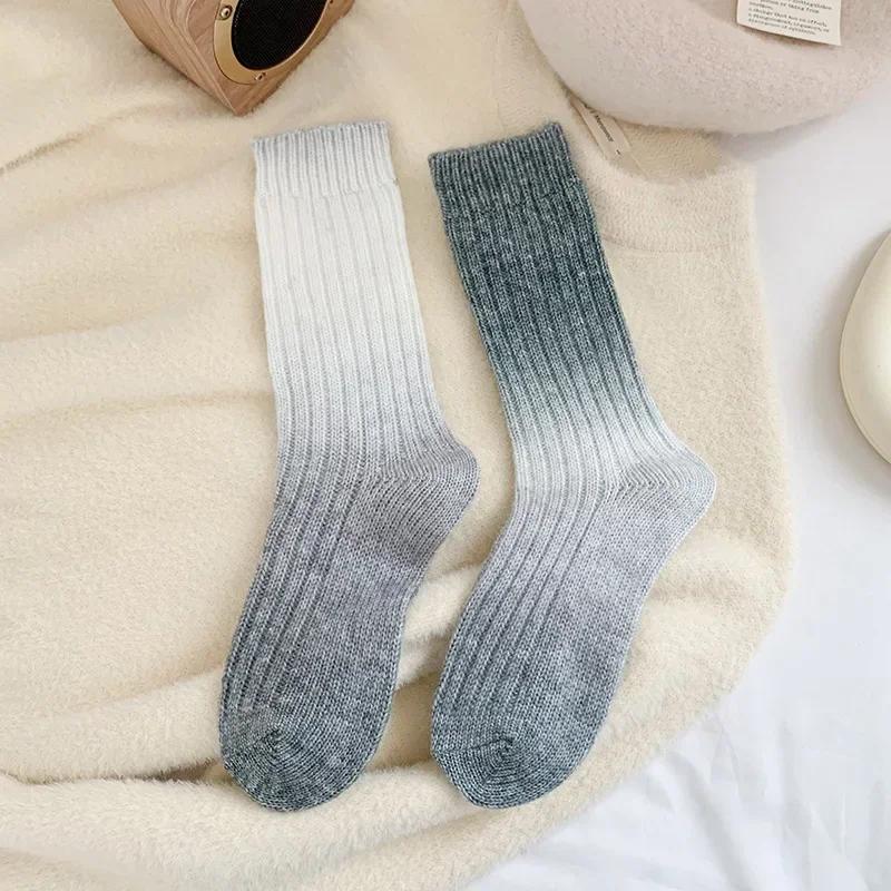 Winter Thick Warm Long Socks Gradient Wool Cashmere Kawaii Socks Women Thermal Floor Sleeping Socks New Year Gift Autumn 2024
