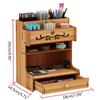 Wooden Pen Holder with Drawer Multi-Functional Desktop Stationary Pencil Box Home Office Art Supplies Organizer Rack