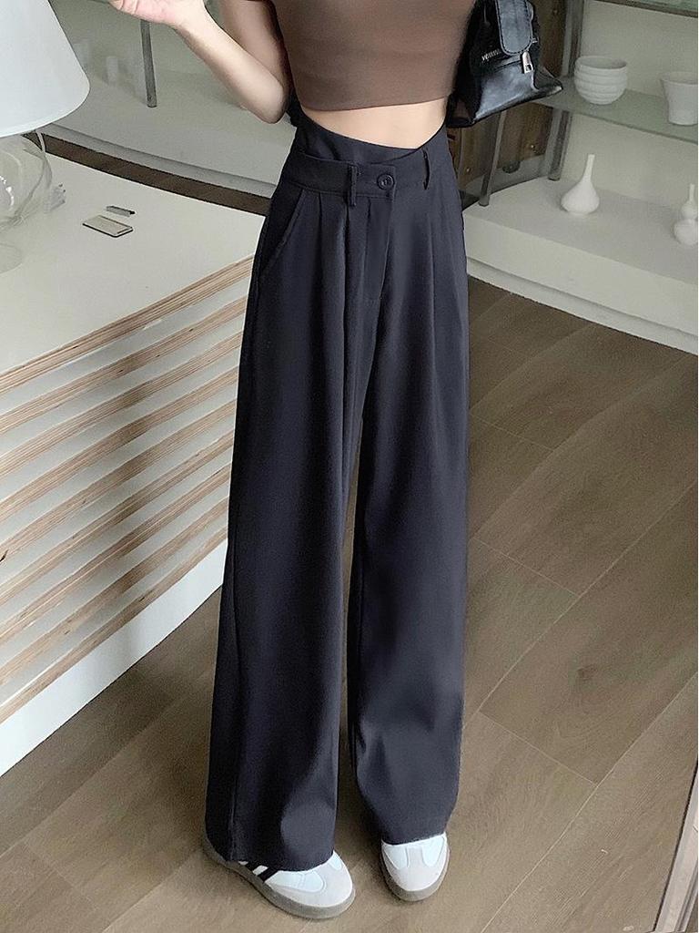 2025 Women's High-Waist Wide-Leg Pants: Slimming, Casual Straight-Leg with Draped Design for Summer