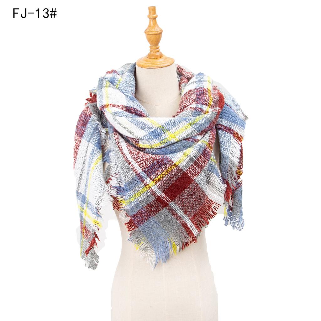 Autumn and Winter New Thickened Warm Circled Yarn Prickly Wool Plaid Square Scarf Scarf Female