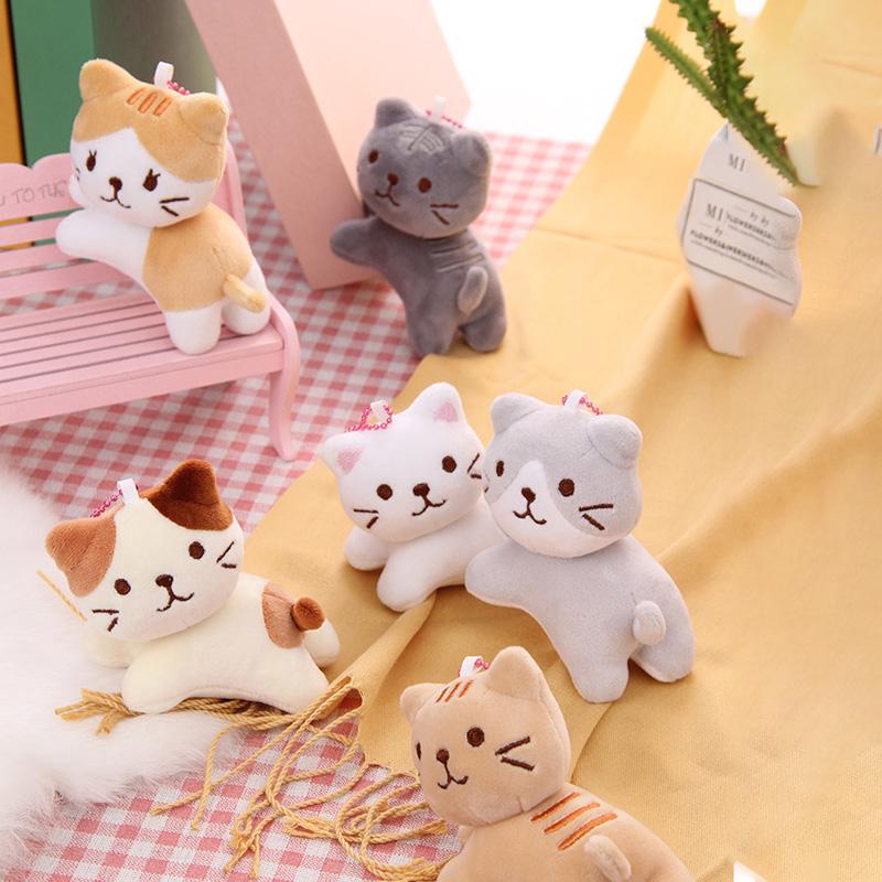 Cartoon Cute Six-Color Tilt Head Lying Plush Toy Cat Kitten Doll Backpack Pendant Decoration Christmas Halloween Gift Preferred