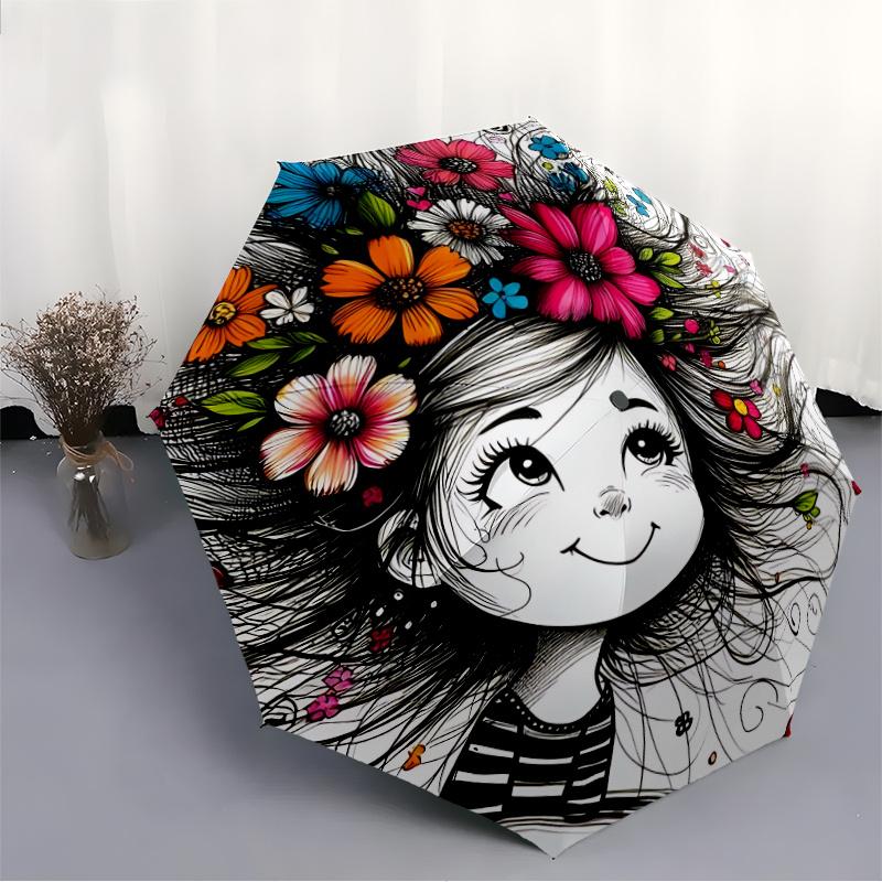 1pc Flower Hair Automatic Open/close Umbrella, 8-Rib sturdy structure, Auto Folding/Opening, Portable Travel Umbrella for Women, c37