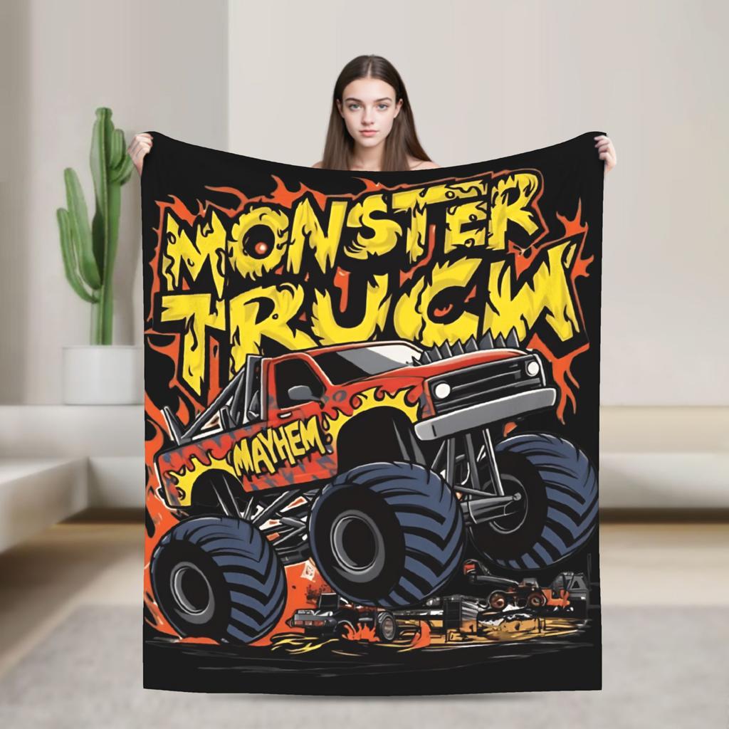 Rough and Cool Monster Trucks Plush Blanket Kids Adult Flannel Throw Blanket For Living Room Warm Custom Quality Bedspread Gift