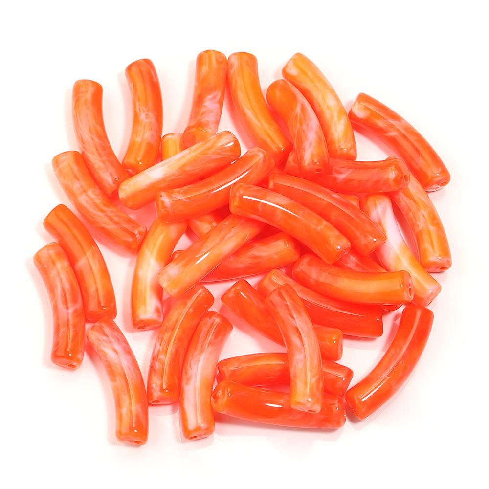 30pcs/lot Acrylic Curved Tube Beads Dual Color Thin Bamboo Shape Loose Spacer Bead For DIY Bracelet Necklace Jewelry Accessories