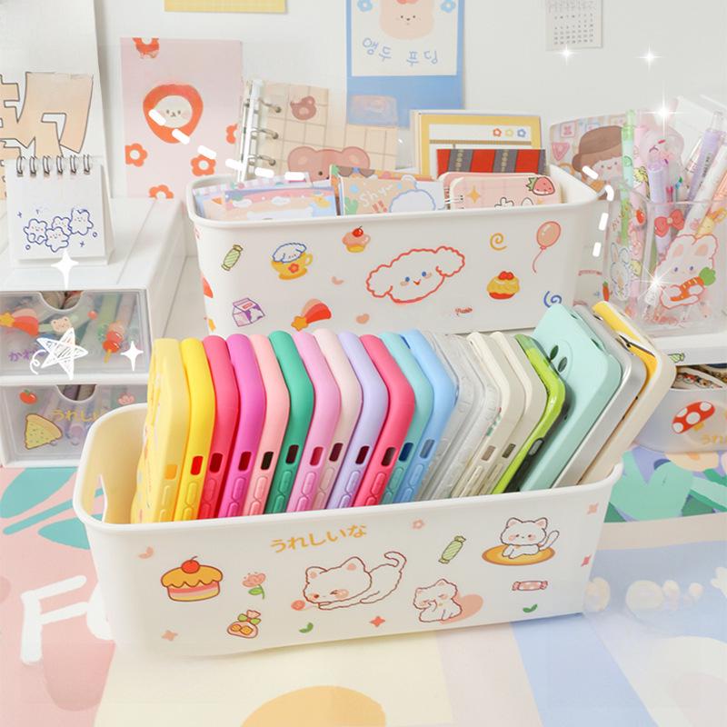 Минималистичный настольный ящик для хранения вещей для общежитий: Держатель для мобильного телефона и корзина-органайзер для косметики