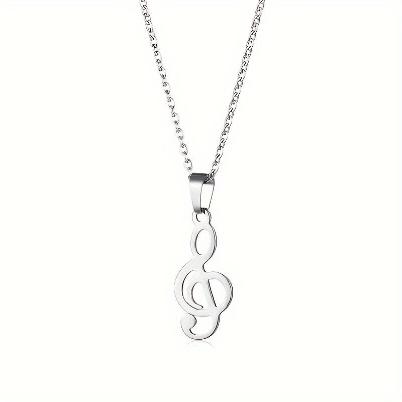 1pc Stainless Steel Cool Punk Hip Hop Necklace Hollow Note Pendant Necklace for Women and Men Party Jewelry Gift with 15.75inch + 2.36inch Stainless S