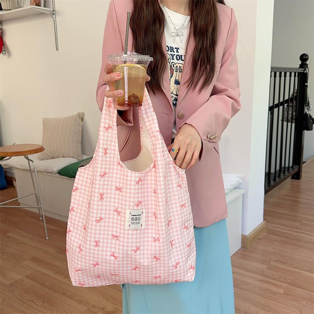 Stylish Open Top Bowknot Canvas Shopping Bag Soft Fabric With Inner Pocket For Daily Use