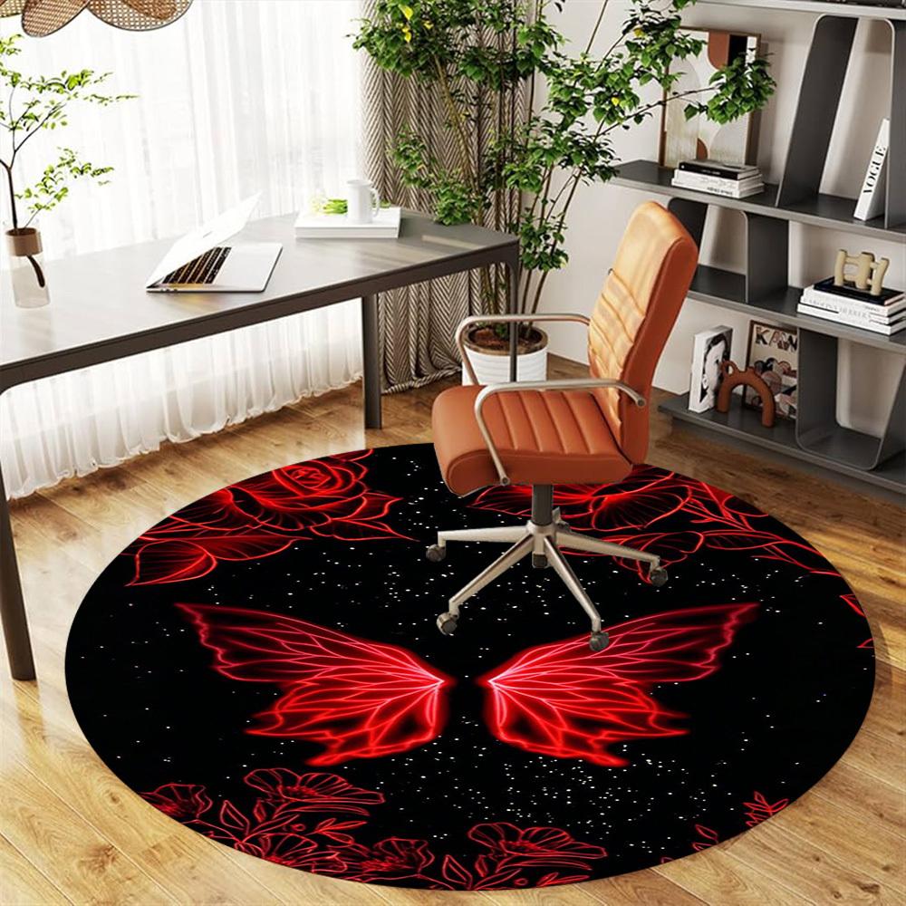 1PC Butterfly Roses Round Chair mat Area Rug - Non-Slip, Floor Mat for Office, Bedroom, home decor Christmas Gift c0528079