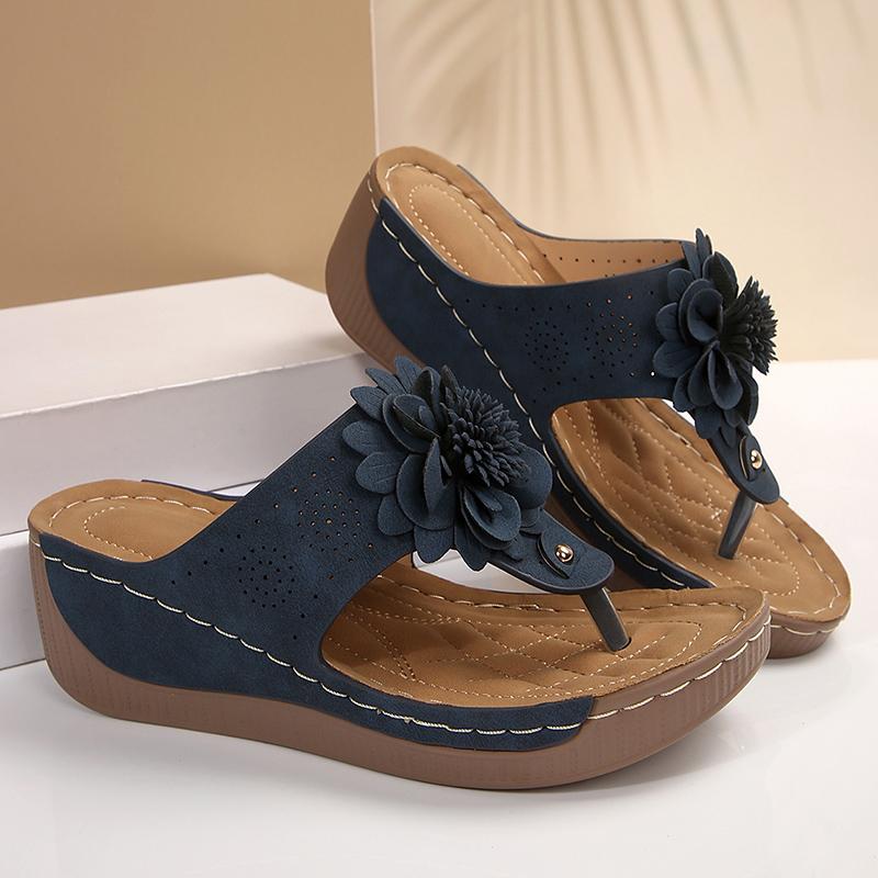 Мода 2025 Винтажные цветы Клинья Шлепанцы Женские Летние Легкие Платформенные Шлепанцы Женские С Перемычкой Толстая Подошва Сандалии Большой Размер