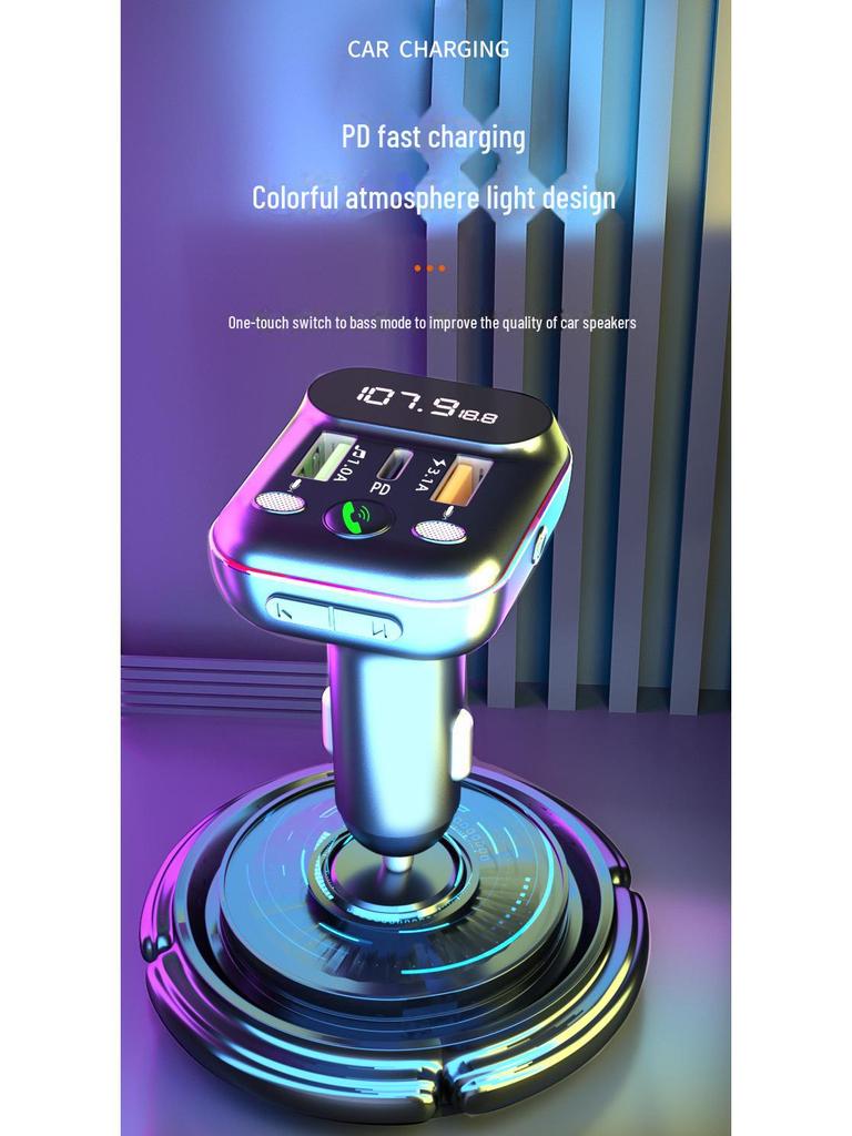 Автомобильное зарядное устройство T12 Bluetooth MP3-плеер: Прикуриватель, звук без потерь, быстрая зарядка PD.