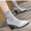 Мода 2024 года, новые осенне-зимние толстые высокие каблуки, универсальные легкие ботинки, женские остроносые ботинки со средним рукавом, женские