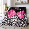 Leopard Print With Pink Bow Throw Customizable Blanket Customize Text Soft Cozy Throw For Sofa Couch Office Bed Picnics Ideal For All Seasons Modern