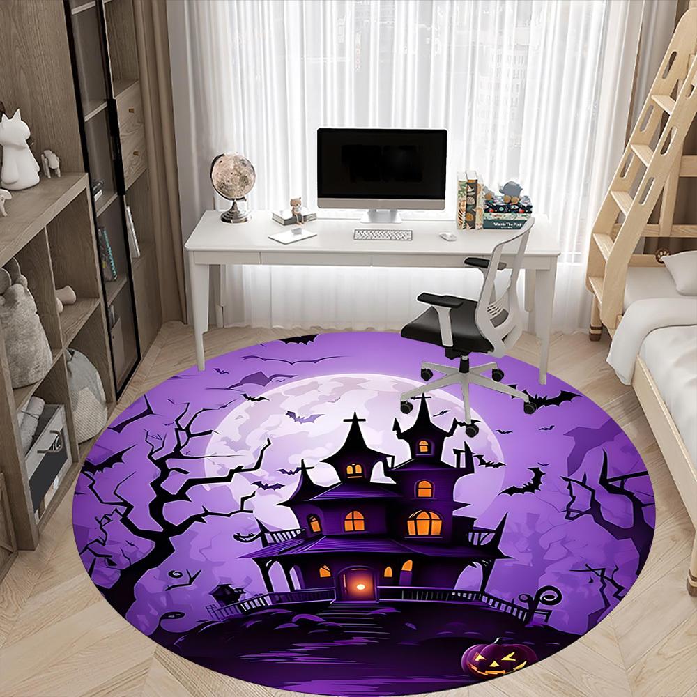 1pc Halloween HauntedHouse Office Round Area Rug, Under Office Chairs Bedroom Living Room Home Decor, Room Deco, Available in Various Sizes 148