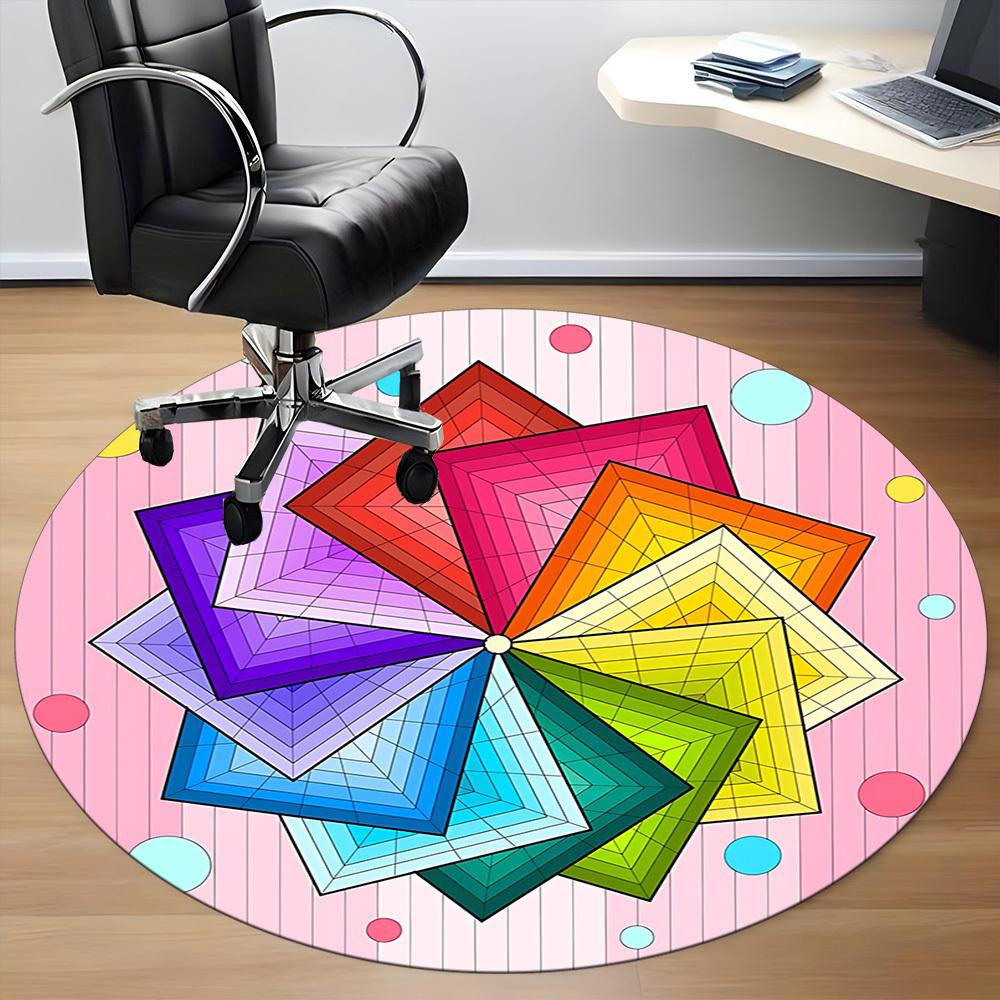 1pc Color Wheel Mandala Chair Carpet for Office, Round Polyester Mat, Indoor Decor for Office, Washable Non-slip Carpet yy251219054