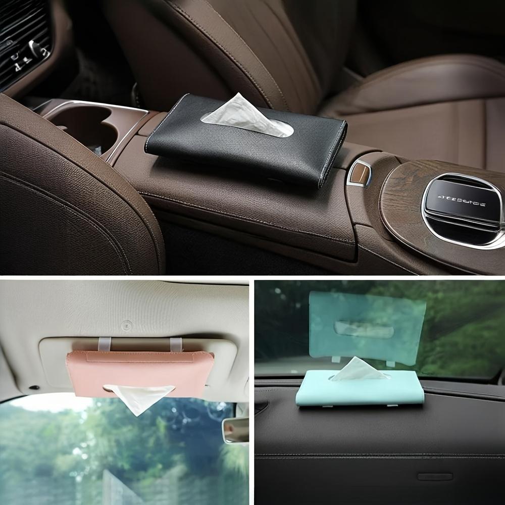 Car Tissue Box PU Leather Car Sun Visor Paper Holder, Creative Armrest Storage Bag, Suitable for Various Vehicle Models