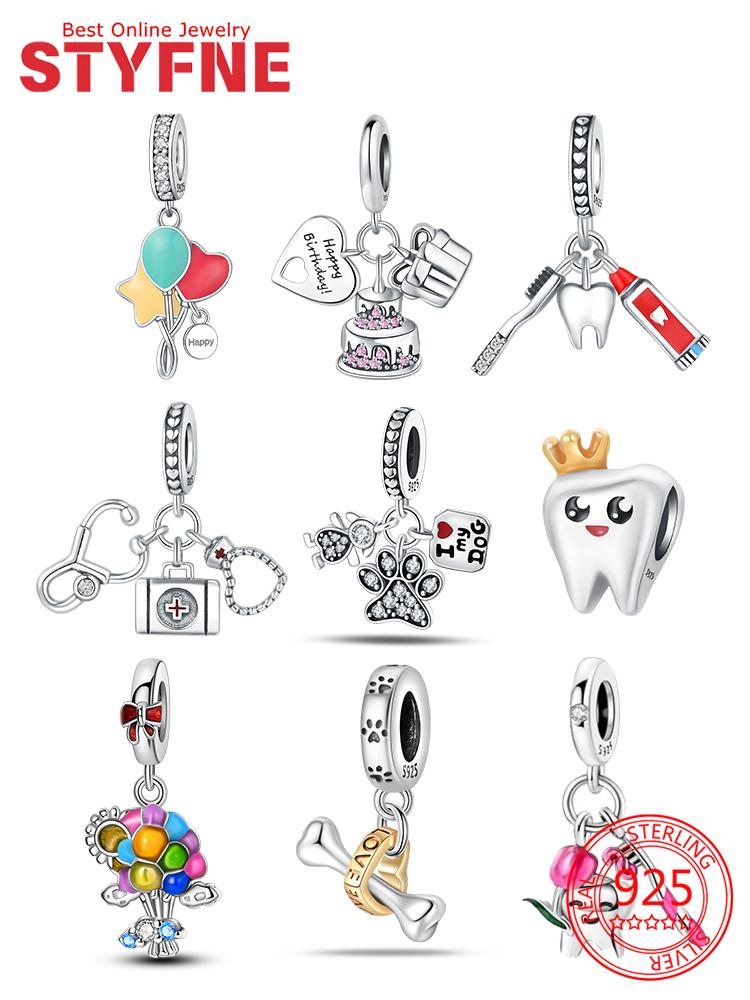 Balloon Birthday Cake Bone Tooth Stethoscope Bead Components Copper Metal Charm Bead Components Pendant Bead Component Compatible With Women