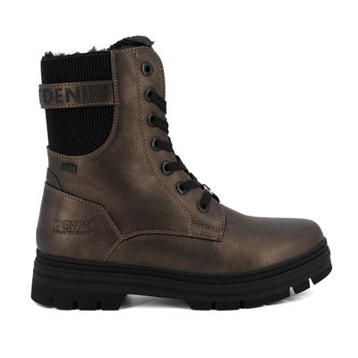 Женские ботильоны из искусственного меха цвета старого золота со шнуровкой