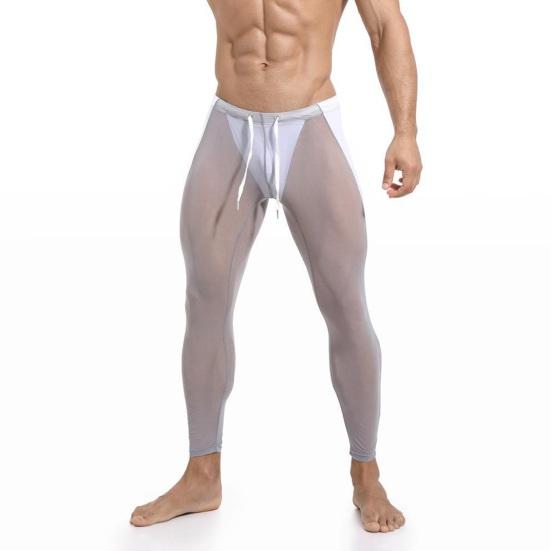 Sport Mesh Pants Ultra-thin Soft Breathable Elastic See-through Drawstring Waist Solid Color Skinny Training Sports Cycling  Long Fitness Trousers