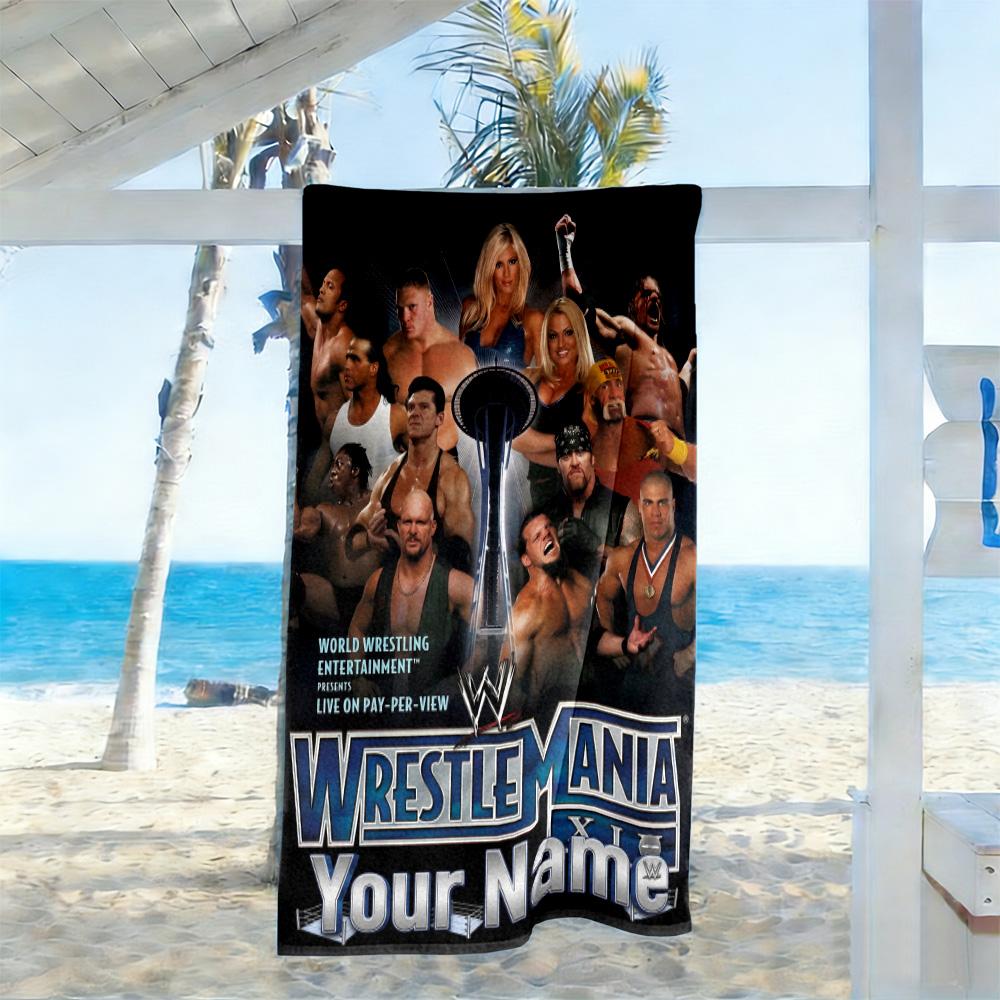 Wrestlemania Personalized Name Beach Towel Super Soft Microfiber Quickdry Fabric