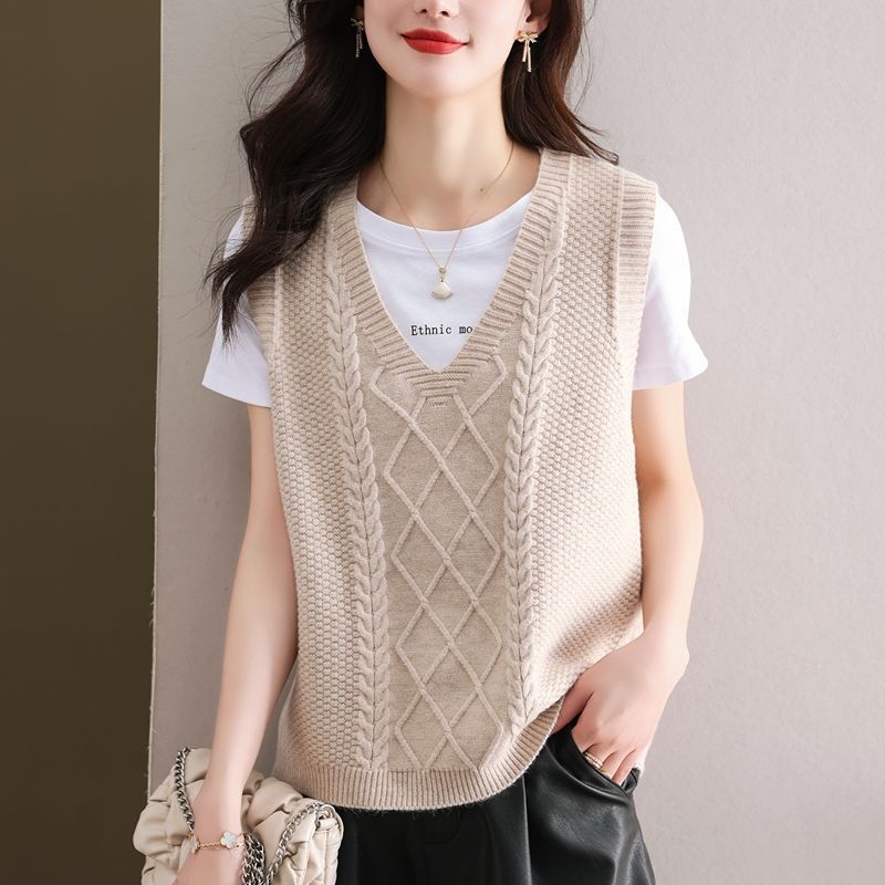 Жилет с V-образным вырезом, свободный свитер без рукавов в винтажном стиле, женская одежда