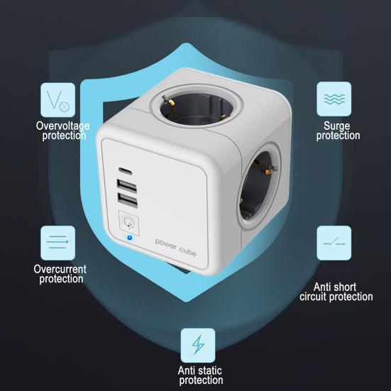 Compact Socket Cube 5 Sockets Wireless Power Strip with Child Safety Short Circuit Overcurrent Fault Current Protection Portable Socket Strip