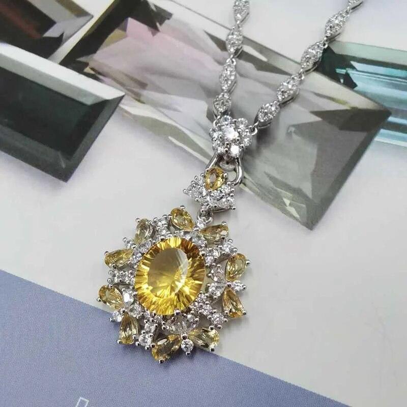 Sace Gems Подвеска для женщин, стерлинговое серебро 925 пробы, 10*12 мм, подвеска с натуральным цитрином, ожерелье, свадебная вечеринка, ювелирные изделия, подарки