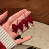Новые модные серьги с флоком, серьги с серебряными игольчатыми бантиками, ощущение высокого класса, нишевые красные серьги