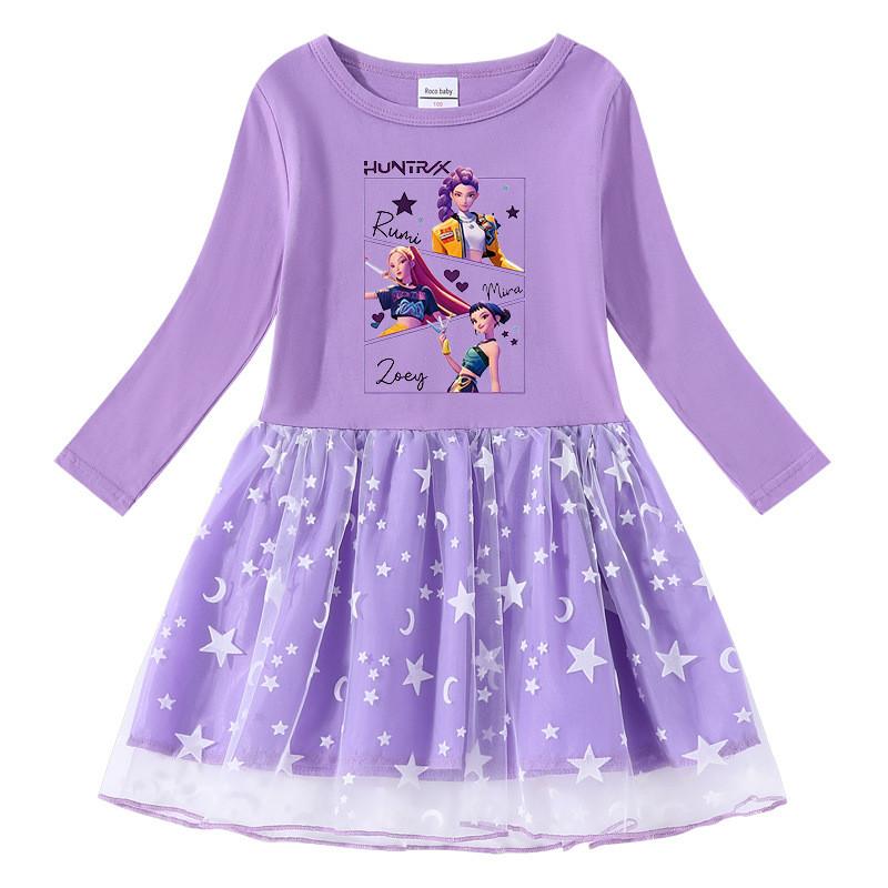 Девочки Kpop Мира Зои Руми Охотники Принт Дышащее Сетчатое Платье