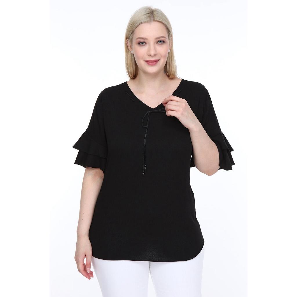 Lir Women's Large Size Flounce Sleeve Blouse Black L2319
