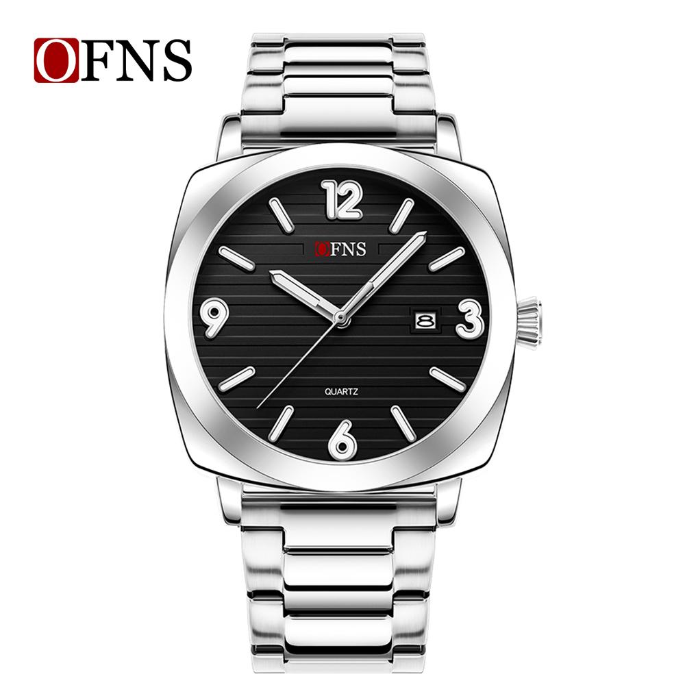 OFNS Модные тонкие мужские кварцевые часы Водонепроницаемые Ночная подсветка Одинарный календарь Простые повседневные мужские кварцевые часы