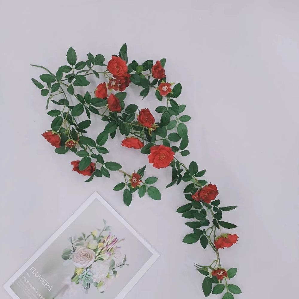 Цветочная гирлянда из искусственных розовых лоз с зелеными листьями, висящая на внутренней и внешней стене дома, в саду, на свадьбе, на летней веранде, на террасе, на балконе, декор