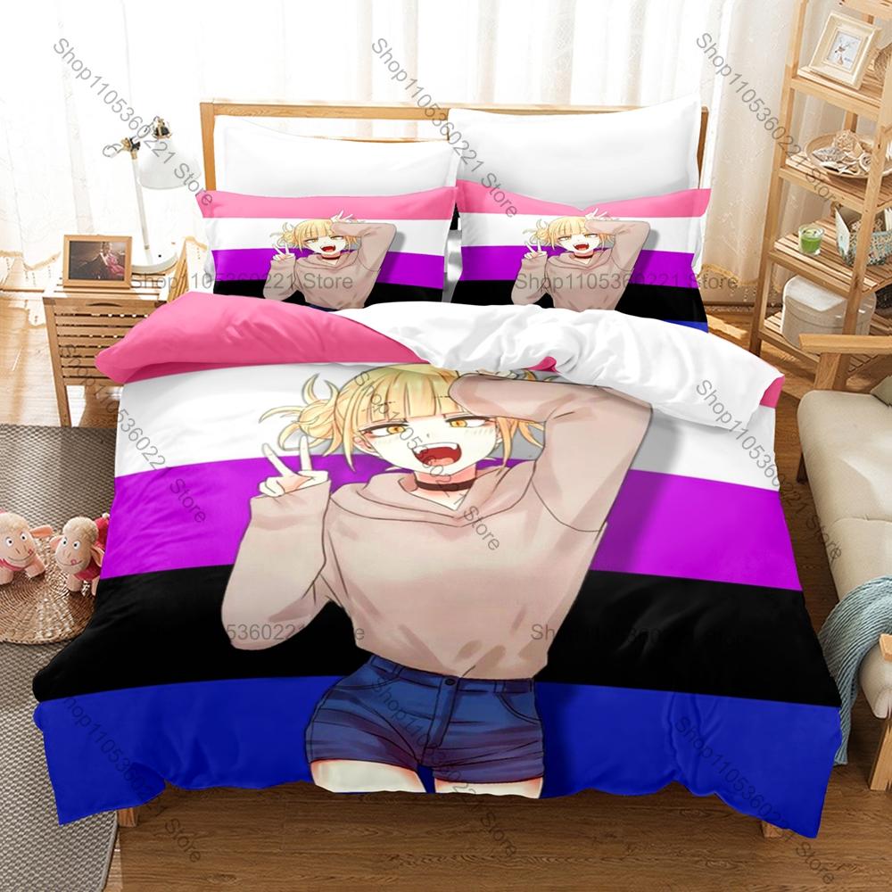 Модный постельный комплект с принтом S-Senpai, Пододеяльник плюс 2 наволочки, Классический японский аниме-стиль, Мягкая микрофибра, Для ежедневного использования