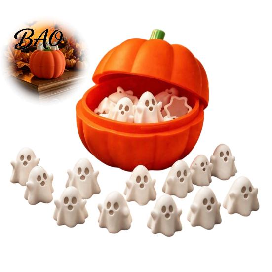 Home Decor Accessories Pumpkin Bucket with Mini Ghosts, Halloween Candy Bowl, Cute Ghost Table Figurines, Party Snack Holder for Farmhouse Centerpiece