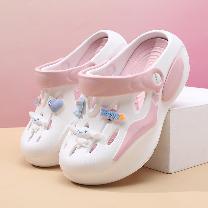 Летние детские сабо для девочек, удобные, дышащие, нескользящие, с мультяшным дизайном, пляжная обувь