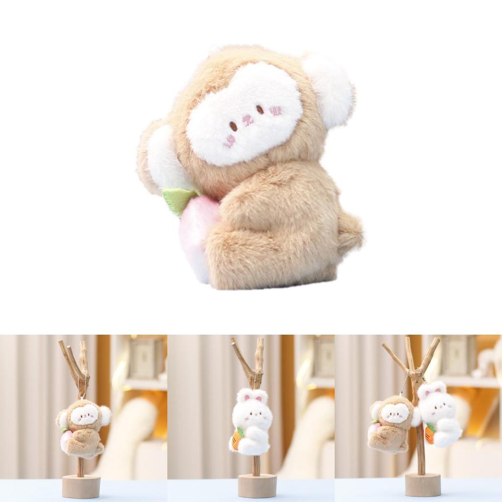 Плюшевый брелок «Обезьянка и кролик» с дизайном морковки и персика для подарка девочкам и коллекционного развлечения