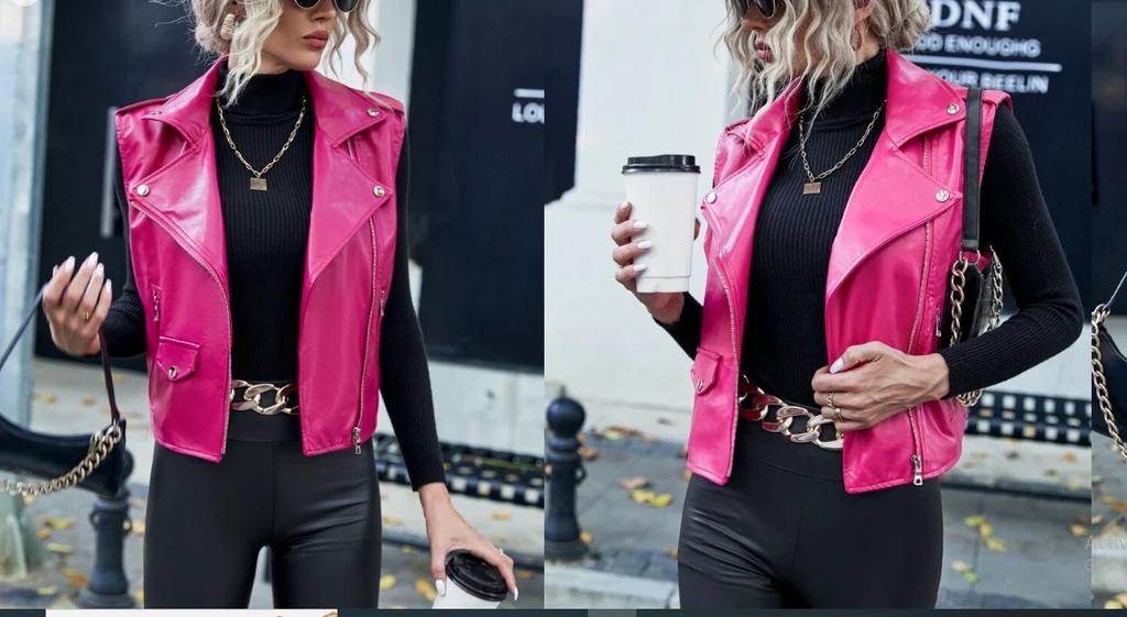 Жилет Зимний из Овчины Розовый Барби Нарядный Женский Стильный Кожаный Жилет Пальто