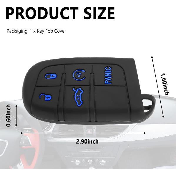 5 Buttons Car Key Fob Cover,Key Fob Case Car Accessories Compatible with Jeep Dodge Chrysler (Blue)