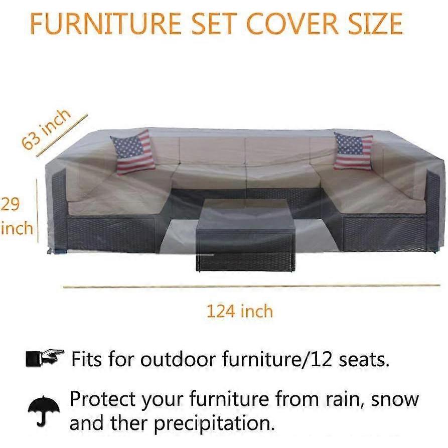 Super Large Patio Furniture Cover, Outdoor Sectional Sofa Cover, Waterproof, Dustproof, Anti-UV/Wind (124")