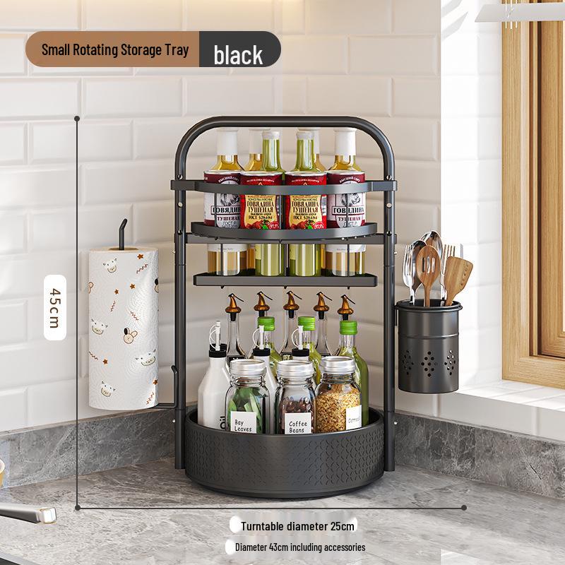 Rotating Kitchen Spice Rack with Jars for BBQ and Countertop Storage