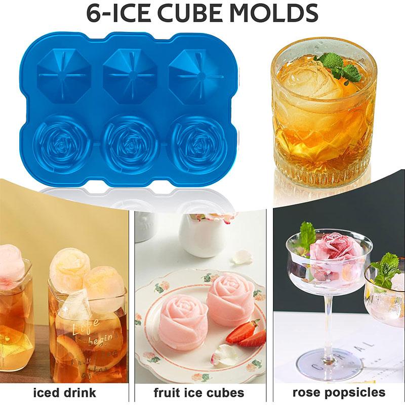 Большие формочки для льда, силиконовые формы для льда Rose&Diamond, легкосъемная форма для льда с крышкой, форма для кубиков льда для коктейля из виски