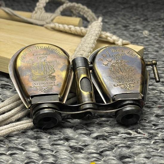 Латунный складной морской телескоп-подзорная труба с кожаным футляром Beck London 1857 года, репродукция бинокля