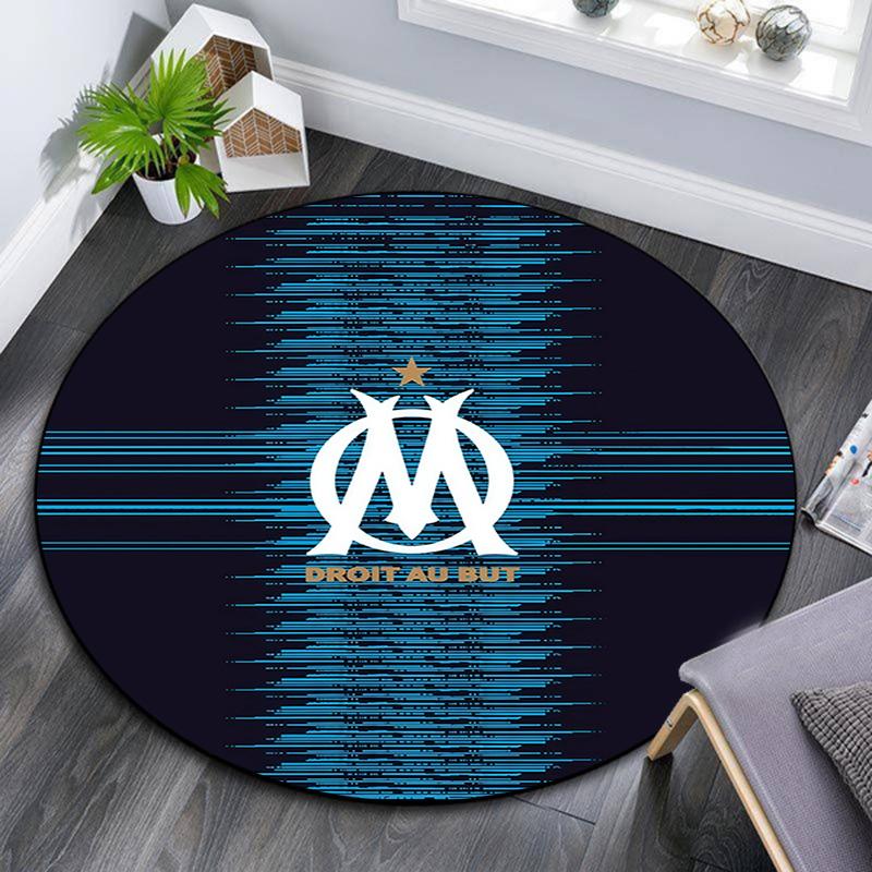 Olympique de Marseille Round Area Rug,Carpet Rug for Living Room Bedroom Sofa Playroom Decor,Non-slip Floor Mat