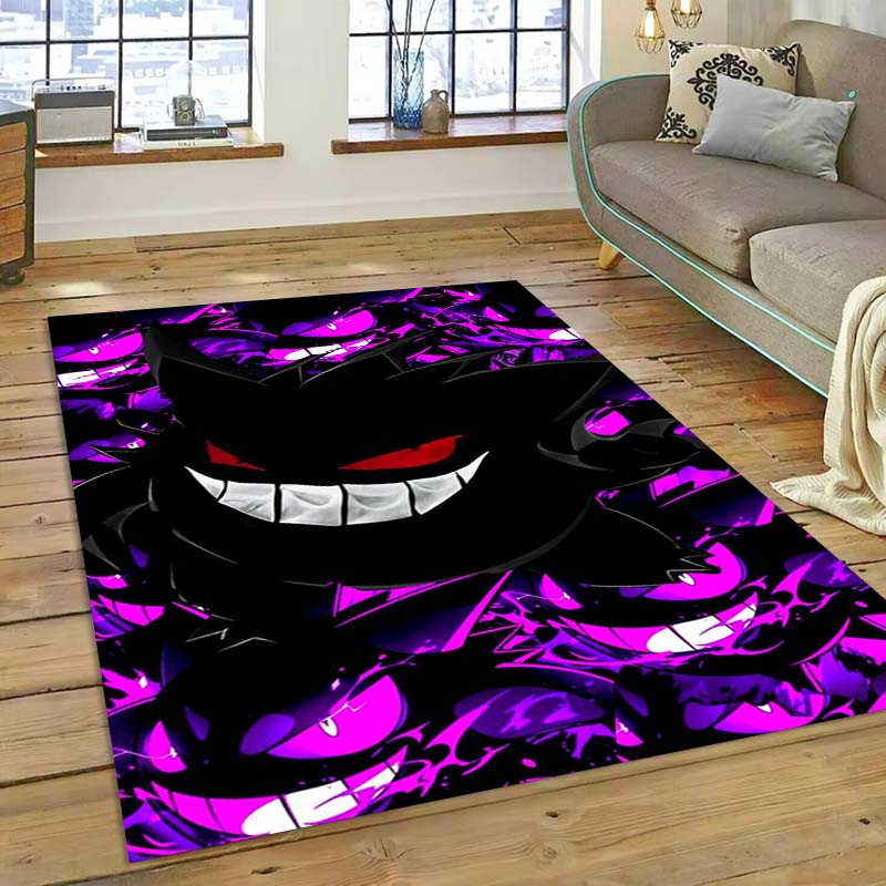 New ModelPokémon Gengar Themed XXL Rug Cool Gengar Patterns with Vivid Colors Dynamic Styles Designs Soft Floor Mat for Bedroom