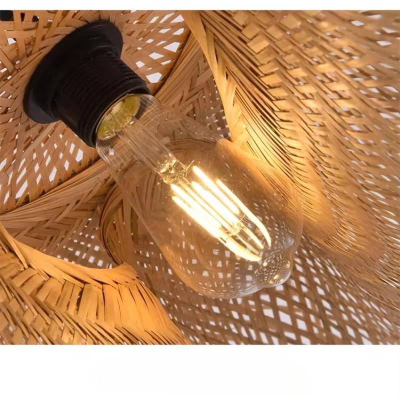 Natural Handmade Bamboo Woven Lamp Decorative Lighting Wooden Bamboo Chandeliers Creative Pendant Light Restaurant