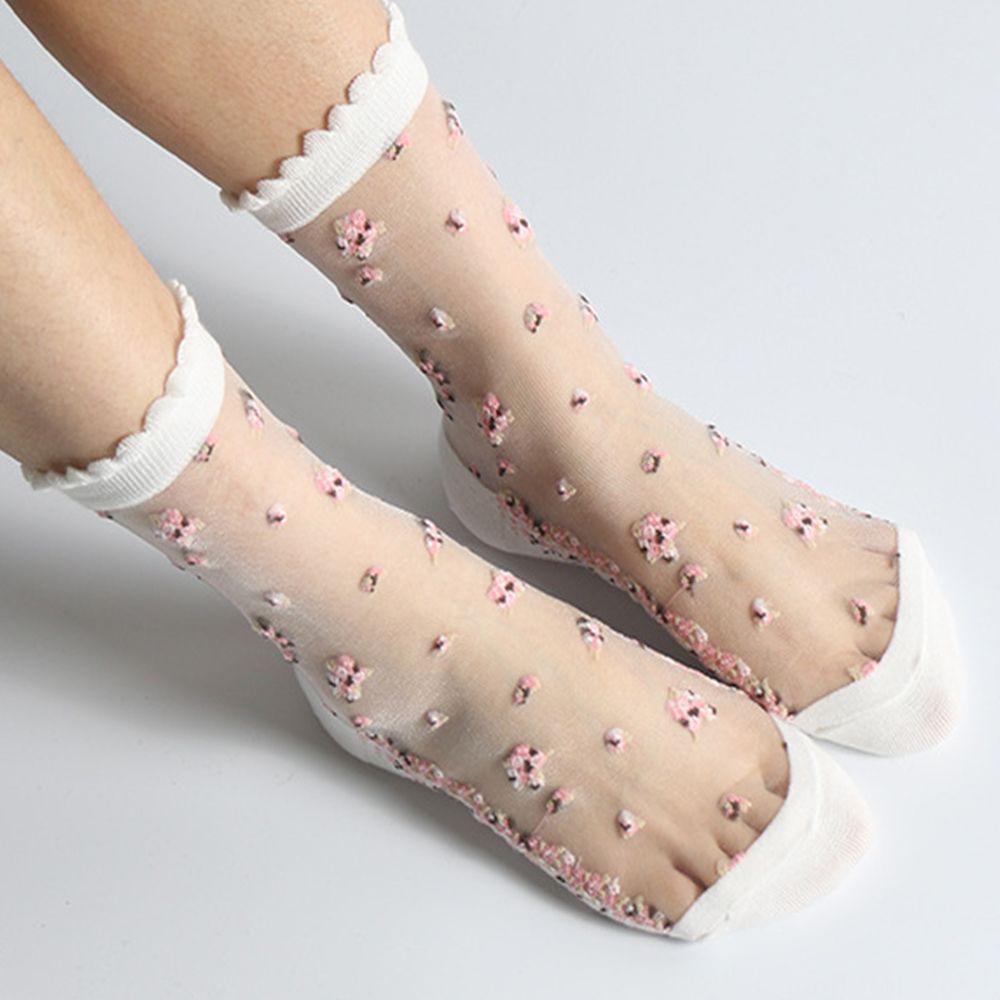 Summer Women Jacquard Glass Silk Bow Thin Crystal Sock Socks Ankle Socks Short Sock