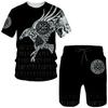 Viking The Raven of Tattoo 3D Print Men's T-Shirt Suit Casual Short Sleeve Retro Style Tees Shorts Harajuku Summer Two Piece Set