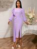 Autumn Winter Ruffle Long Lantern Sleeve Midi Dress Women Elegant Pleated Slim Bodycon Work Church Wedding Guest Party Clothing